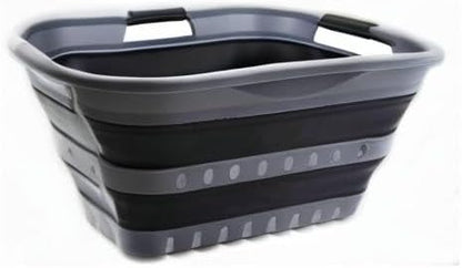 SAMMART 30L (8 Gallon) Collapsible 3 Handled Plastic Laundry Basket - Foldable Pop Up Storage Container/Organizer - Space Saving Hamper/Basket (Grey/Black)