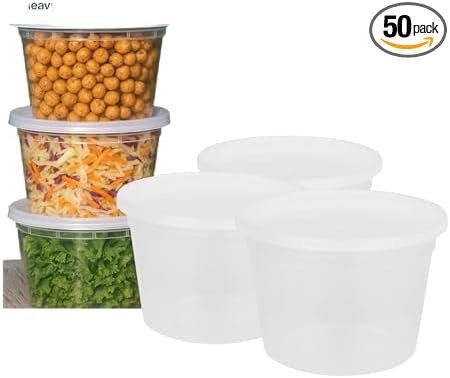 ProTakeOut 16oz [50 set] Heavy Duty Plastic Deli Container | BPA-Free Food Storage with Airtight Leak‑Proof Lids | Microwave, Freezer & Dishwasher Safe – Stackable, Bulk Reusable Soup & Meal Prep Tub