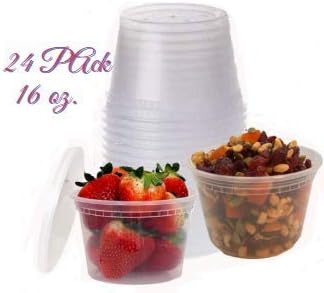 Birsppy TSHOMEGOODS Deli Food Storage Containers With Lids 16 Oz. /Freezer Safe/Microwaveable/Meal Prep/Airtight Lids/Take Out/Disposable/Leak Proof/Buffets/Stackable (24 Pack) Extra Hard Plastic.
