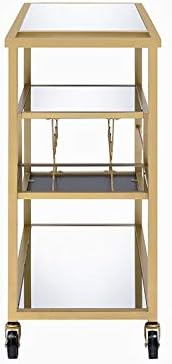 BOWERY HILL Rectangular Glass Top Serving Cart with 3 Tiers in Gold