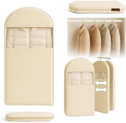Space Saving Hanging Garment Bag with Self Compression Zipper, Suit Cover Bags, Heavy Duty Jackets & Parkas Storage, Dust Cover, Closet Organizer for Storage (Beige,M)