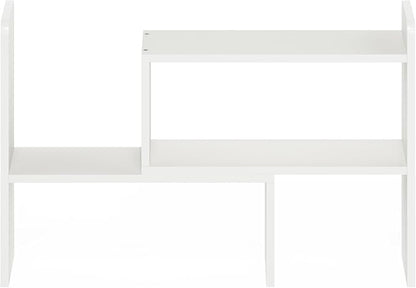 Furinno Classic Desk Organizers and Hutch, Open Shelf Expandable Office Organization, Adjustable Desk Top Display Book Shelf, for Paper, Office Supplies, White