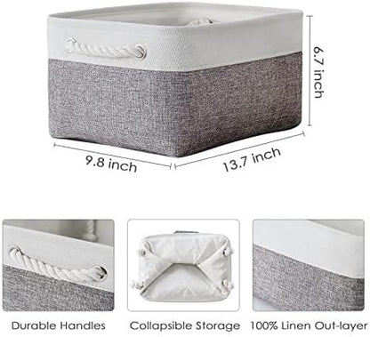 TheWarmHome Organization and Storage Basket for Shelves - 1 Pack 14x10x6.7 inch Collapsible Storage Bins, Fabric Storage Cubes for Closet Organizer Toy Gift Cloth (White & Grey)