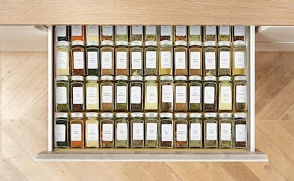 KitHero Spice Drawer Organzier,4 Tiers- 8Pcs Bamboo Spice Rack Tray Insert for Cabinet Drawer Countertop, Kitchen Seasoning Storage Drawer Organization,18" Wide x 15.8" Deep （Hold UP To 40 Jars