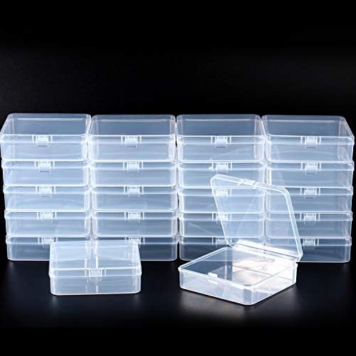 SATINIOR 24 Packs Small Clear Plastic Beads Storage Containers Box with Hinged Lid for Storage of Small Items, Crafts, Jewelry, Hardware (3.7 x 3.7 x 1.18 Inches)