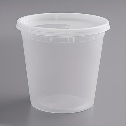 OCS Parts Round Plastic Deli Containers with Lids | Stackable, Microwavable, Freezer and Dishwasher Safe BPA Free Food Prep and Storage Containers (240, Clear, 24 Ounce)