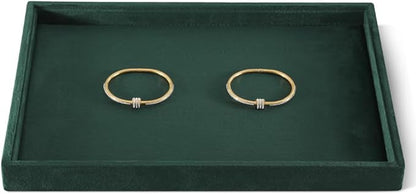Velvet Stackable Jewelry Display Flat Tray For Ring Earring Necklace Bracelet, Bangle Pendant Storage Blank Plate, Shop Countertop Jewelry Dish Organizer (Green)