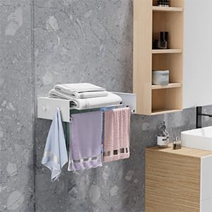 Upgrade Laundry Drying Rack, 23.6" Drying Rack Clothing Wall Mounted,Foldable, 4 Aluminum Rods with 4 Hooks, Space-Saving White Collapsible Drying Racks Hanger for Laundry Bathroom