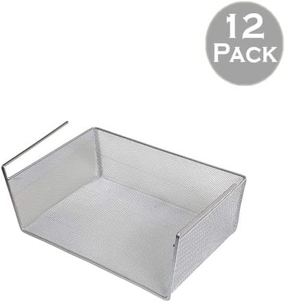 YBM Home Under Shelf Basket (12-Pack) Mesh Stainless Steel Storage Under Cabinet Hanging Basket Rack Maximize Space in Cabinets, Pantry Room, Bathroom, Laundry Room, and More, 1131