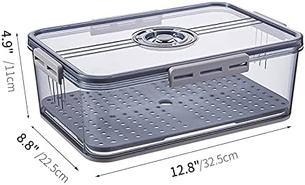 Huaqinglian Fridge Produce Saver Food Storage Bin with removable Drain Tray, Stackable Refrigerator Organizer Fresh Keeper Container with timer lid For Kitchen Produce Fruit Vegetables storage (4.5L)