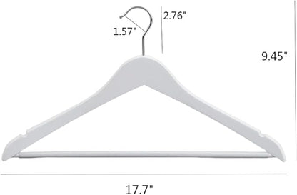 White Wooden Coat Hangers, Durability Wood Suit Hangers with Non Slip Pant Bar, Solid Wooden Clothes Hangers with Wide Shoulder Design for Shirts, Jackets, Dress, Pants, Sweaters, 30 Pack