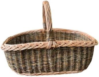 Handwoven Willow Basket with Braided Handle – Rustic Wicker Storage Basket - 11.81W x 17.32L x 10.24H (#1)