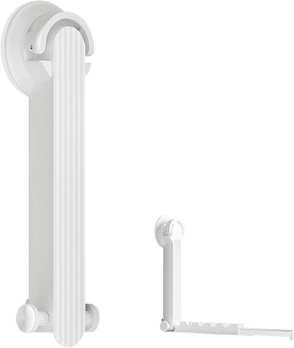 Foldable Clothes Drying Rack with Suction Cup, Wall-Mounted Clothes Drying Rod with Retractable Rod for Laundry Bathroom RV Balcony, Travel Portable Drying Rack for Clothe, White