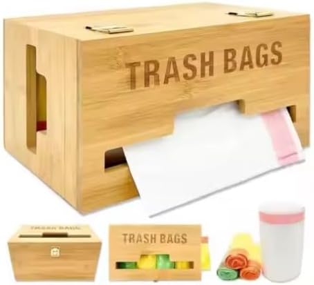 Extra Large Trash Bag Organizer, Garbage Bag Roll Holder Under Sink, Bamboo Wall Mounted Kitchen Trash Bag Holder, Bamboo Wood Garbage Bag Dispenser