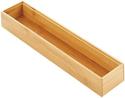 mDesign Slim Wooden Bamboo Drawer Organizer - 15" Long Stackable Storage Box Tray for Kitchen Drawers/Cabinet - Utensil, Silverware, Spatula, Flatware Holder - Echo Collection, 2 Pack, Natural Wood
