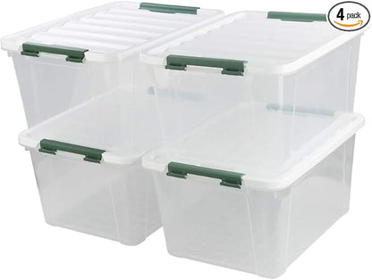 Gloreen 20 Quart Clear Storage Bins with Lid and Handle, Multipurpose Stackable Plastic Storage Latches Box/Containers,set of 4