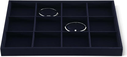Dansmiy Linen 12 Grid Stackable Bangle Storage Tray, Bracelet Watch Display Tray, Jewelry Shop Counter Showcase Table Top Organizers, Makeup Table Drawer Insert Jewelry Tray