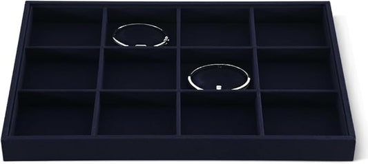 Dansmiy Linen 12 Grid Stackable Bangle Storage Tray, Bracelet Watch Display Tray, Jewelry Shop Counter Showcase Table Top Organizers, Makeup Table Drawer Insert Jewelry Tray
