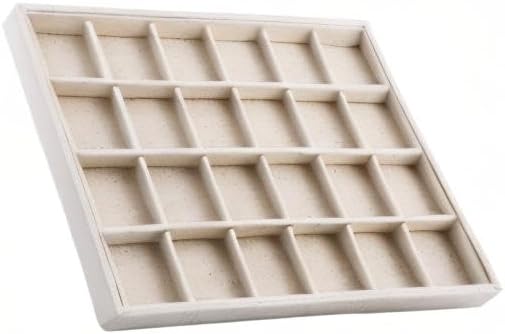 Oirlv Stackable Linen Jewelry Tray Adjustable 24 Grid Jewelry Storage Case for Drawer or Showcase