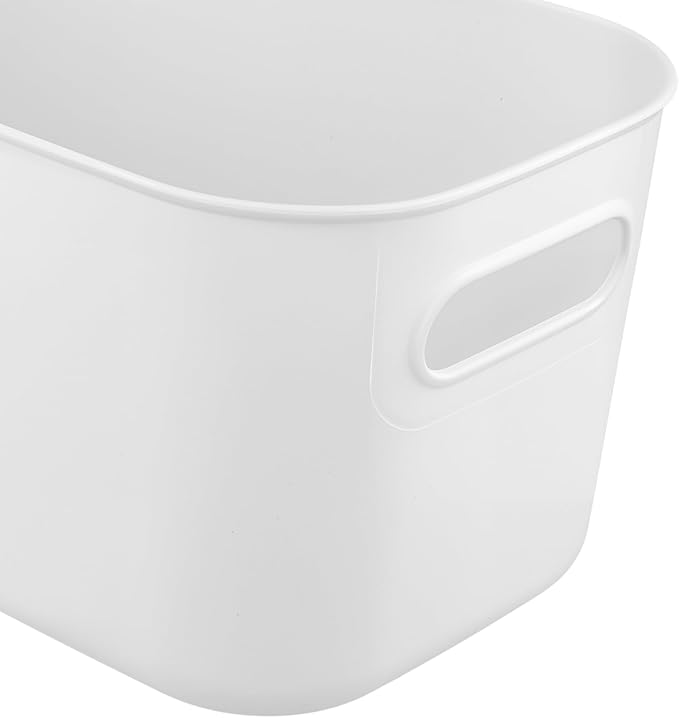 HOZEON 10 Pack White Plastic Storage Bins with Handle, Stackable Cupboard Organiser Pantry Storage Boxes for Shelves, Drawers, Bathroom, 10 x 7 x 6 Inch