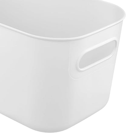 HOZEON 10 Pack White Plastic Storage Bins with Handle, Stackable Cupboard Organiser Pantry Storage Boxes for Shelves, Drawers, Bathroom, 10 x 7 x 6 Inch