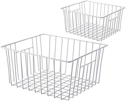 Slideep Freezer Baskets Storage Basket Organizers, Deep Wire Farmhouse Bins Container with Handles for Kitchen, Pantry, Cabinet, Car, Bathroom Pearl White, 4 Pack