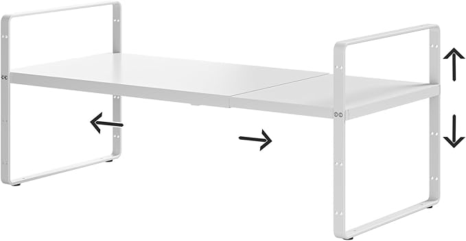 jkxoo 16.5-27’’L Expandable Kitchen Shelf Organizer, Stackable Shelves Organizer, Adjustable Height Pantry Spice Rack for Cabinet, Countertop, Pantry and Cupboard, White
