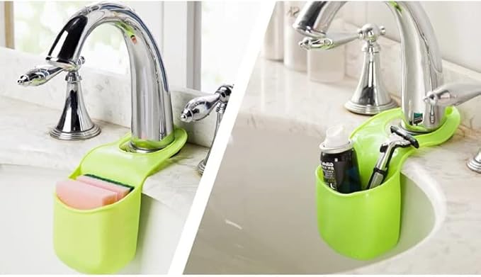 Handy Housewares Hanging Silicone Sink Caddy - for Kitchen or Bath, Hangs from Faucet, Helps Dry Sponges, Loofahs, Razors, Soap (1 Pack, Pastel Pink)