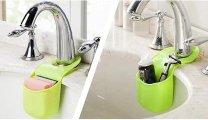 Handy Housewares Hanging Silicone Sink Caddy - for Kitchen or Bath, Hangs from Faucet, Helps Dry Sponges, Loofahs, Razors, Soap (1 Pack, Pastel Pink)