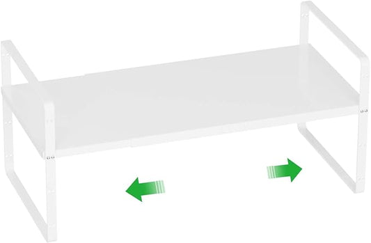 WEJIPP Cabinet Organizer Shelf,Expandable Counter Spice Rack,Stackable Shelf,Adjustable Storage Riser for Kitchen Pantry Countertop Cupboard,White,D:8.07"