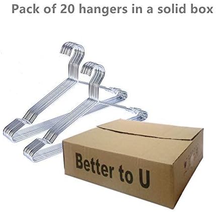 Better to U 17 Inch Metal Clothes Hanger 20 Pack, 4.0mm Heavy Duty Shirt Blouse Hanger for Coat Suit Bridal Boutique, Space Saving Slim Wire Hanger for Camisole Trousers Wedding Dress（Sliver）