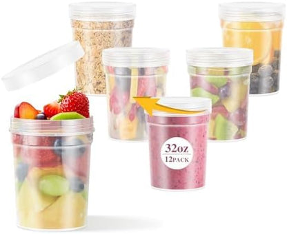 LEAWALK 32oz-6 Pack Deli Container with Lids,Plastic Freezer Soup Storage Containers BPA Free,Leak Proof,Stackable, Microwave Dishwasher Safe