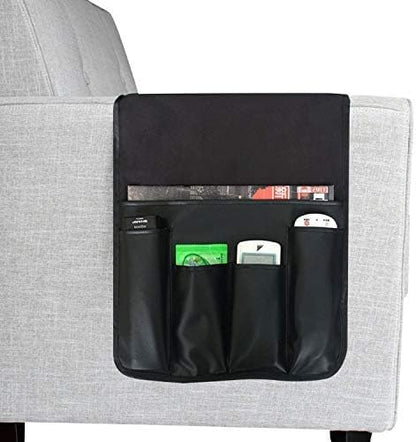 IPENNY No-slip Leather Sofa Couch Remote Control Holder Chair Armrest Caddy Pocket Organizer Storage Bag for Cellphone Tablet Notepad Book Magazines DVD Eyewears Drinker Snacks Holder Pouch