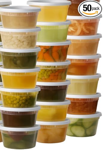 ProTakeOut 12oz [50 set] Heavy Duty Plastic Deli Container | BPA-Free Food Storage with Airtight Leak‑Proof Lids | Microwave, Freezer & Dishwasher Safe – Stackable, Bulk Reusable Soup & Meal Prep Tub