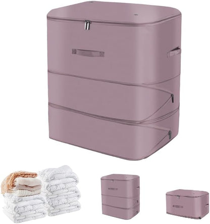 Space Saving Self Compression Organizer,Compression Storage Bags for Bedding and travel,Storage bags for Blankets Duvet Quilts Pillows, Comforter Storage with zippered ventilation holes（pink XL）