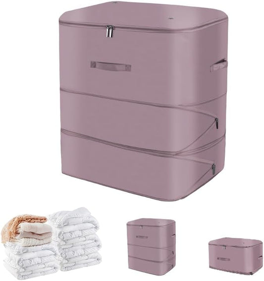 Space Saving Self Compression Organizer,Compression Storage Bags for Bedding and travel,Storage bags for Blankets Duvet Quilts Pillows, Comforter Storage with zippered ventilation holes（pink XL）