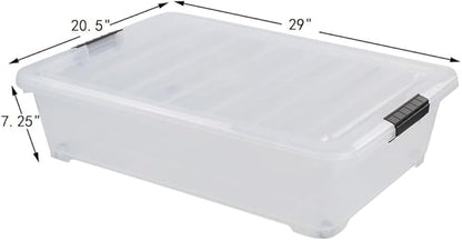 Minekkyes 3 Packs 50 QT Plastic Under Bed Storage Bins with LatchLids, Underbed Storage Containers with Wheels for Closet Organizers