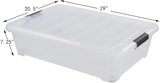 Minekkyes 3 Packs 50 QT Plastic Under Bed Storage Bins with LatchLids, Underbed Storage Containers with Wheels for Closet Organizers