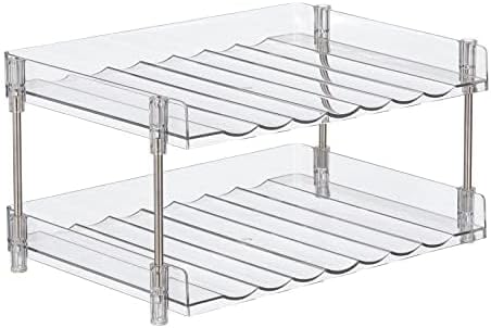 mDesign Free-Standing Stackable 2-Tier Bottle Holder, 8 Small Bottles or 6 Large Bottles of Water, Wine - Drink Organizer Shelf for Kitchen Countertop, Cabinet, Pantry, Fridge, Freezer, Clear/Polished