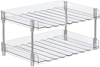 mDesign Free-Standing Stackable 2-Tier Bottle Holder, 8 Small Bottles or 6 Large Bottles of Water, Wine - Drink Organizer Shelf for Kitchen Countertop, Cabinet, Pantry, Fridge, Freezer, Clear/Polished
