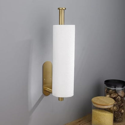 Paper Towel Holders,Paper Towels Rolls,Paper Bulk- Self-Adhesive Under Cabinet Wall Mount Countertop,Both Available in Adhesive and Screws,for Kitchen, Pantry, Sink, Bathroom，Stainless Steel-Gold
