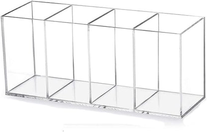 HSYMQ Acrylic Pen Holder 4 Compartments Clear Pencil Holder Organizer Makeup Brush Holder