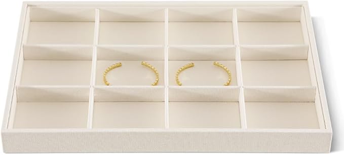 Dansmiy Linen 12 Grid Stackable Bangle Storage Tray, Bracelet Watch Display Tray, Jewelry Shop Counter Showcase Table Top Organizers, Makeup Table Drawer Insert Jewelry Tray