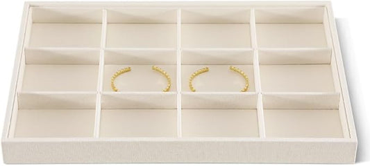 Dansmiy Linen 12 Grid Stackable Bangle Storage Tray, Bracelet Watch Display Tray, Jewelry Shop Counter Showcase Table Top Organizers, Makeup Table Drawer Insert Jewelry Tray