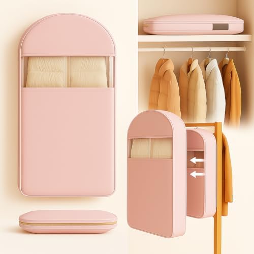 Space Saving Hanging Garment Bag with Self Compression Zipper, Suit Cover Bags, Heavy Duty Jackets & Parkas Storage, Dust Cover, Closet Organizer for Storage (Pink,M)