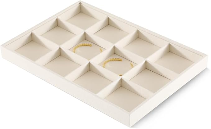 Dansmiy Linen 12 Grid Stackable Bangle Storage Tray, Bracelet Watch Display Tray, Jewelry Shop Counter Showcase Table Top Organizers, Makeup Table Drawer Insert Jewelry Tray