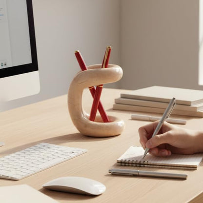 Marble Pen Holder for Desk 4 Inch Beige Pencil Holder for Desk Accessories & Workspace Organizers - Stone Stationary Holders for Office Decor - Pen Organizer for Gifts