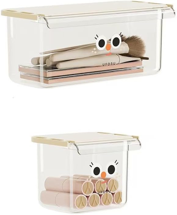 Self-Adhesive Under-Desk Drawer Slide-Out Organiser With Hanging Clear Acrylic Shelf Storage Organiser For Office Kitchen, Cupboards, Tables, Counters For Added Space (Large + Small) Two-Piece Set