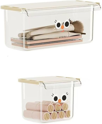 Self-Adhesive Under-Desk Drawer Slide-Out Organiser With Hanging Clear Acrylic Shelf Storage Organiser For Office Kitchen, Cupboards, Tables, Counters For Added Space (Large + Small) Two-Piece Set