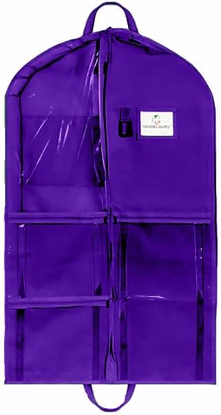 Enhanced Hanging Garment Bag with multiple clear Pockets, carrying straps, front and Side Zippers for Clothes, Dance Costumes, Cheer uniforms, and pageant dresses. (RoyalPurple, 40 inch)